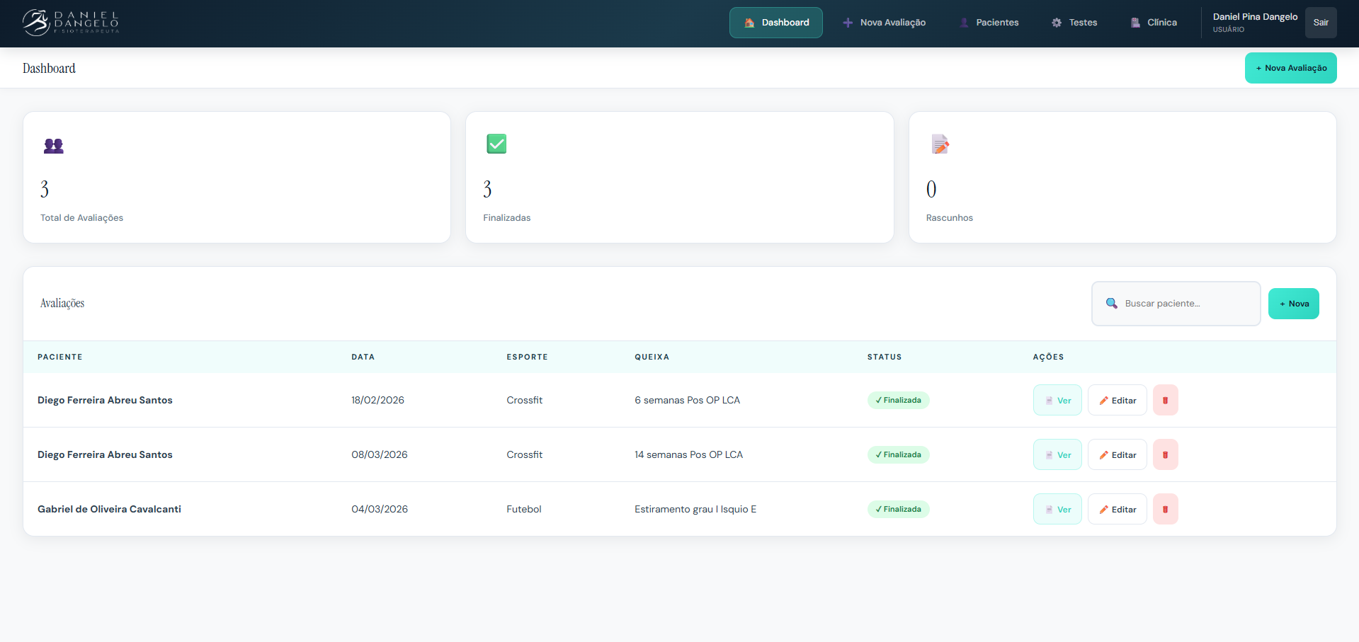 Dashboard FisioEvolution