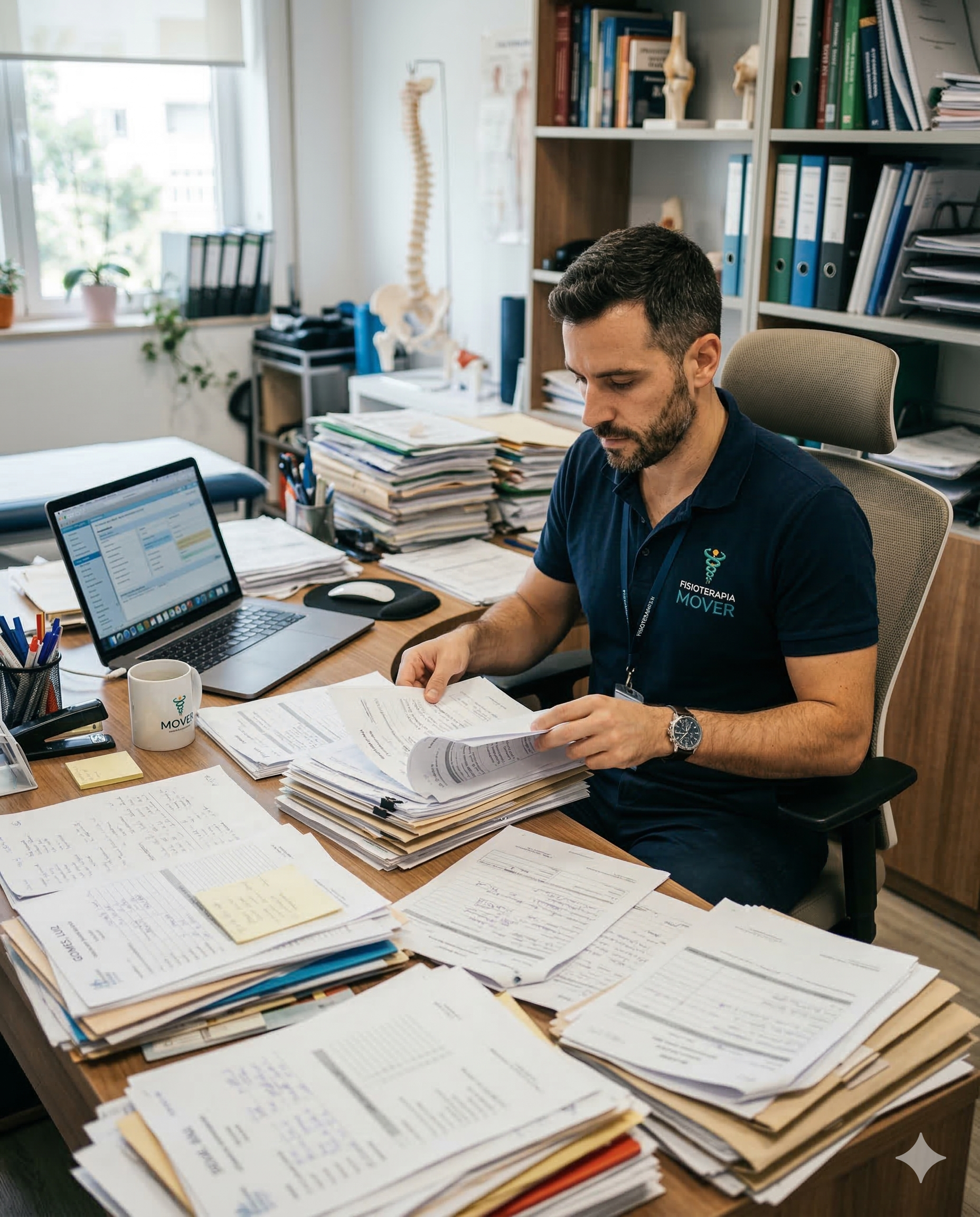 Fisioterapeuta com papéis